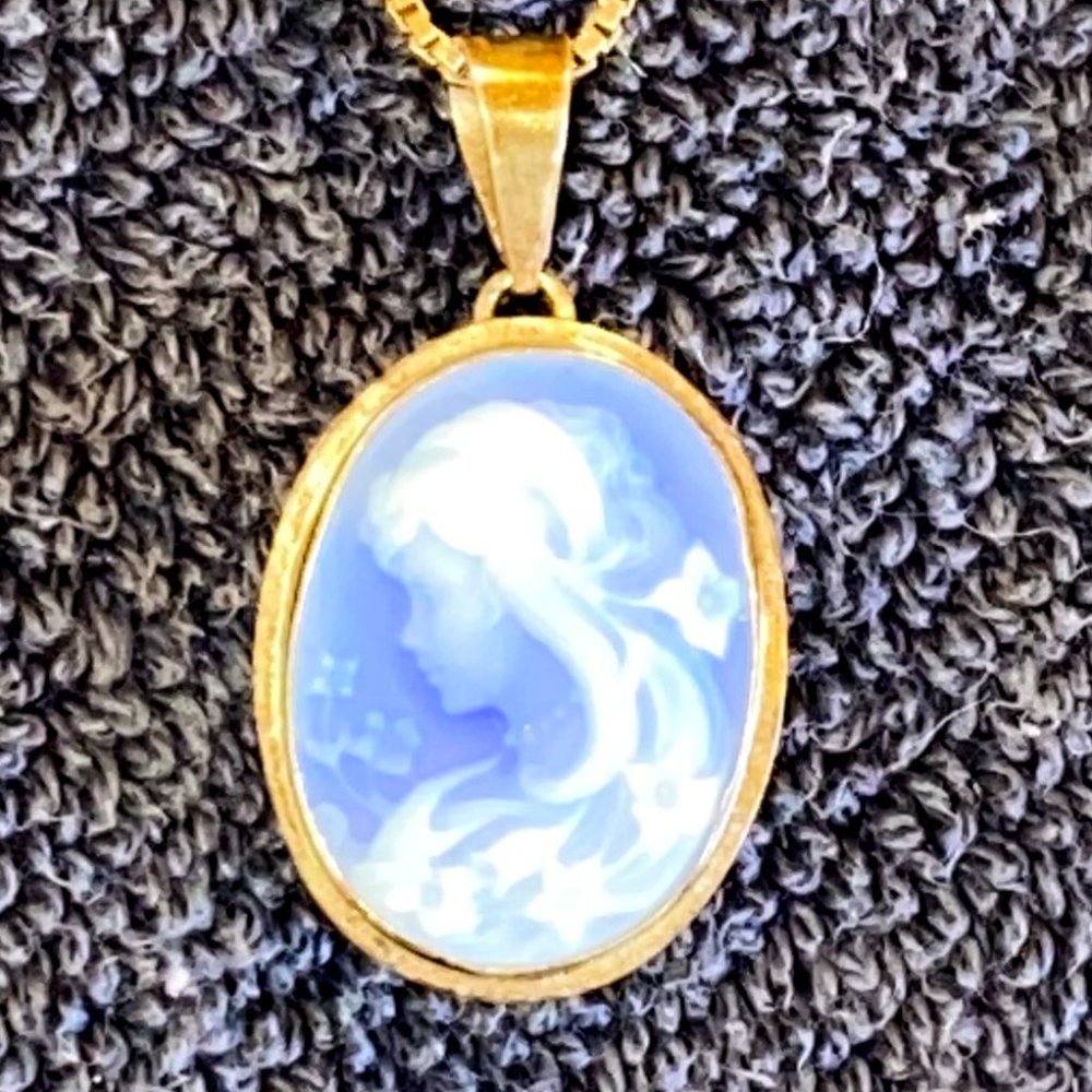 Blue Cameo Pendant Necklace